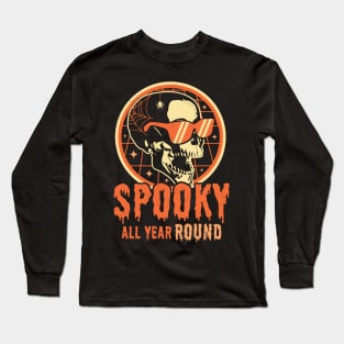 Spooky All Year Round - Funny Halloween Skull Skeleton Retro Long Sleeve T-Shirt